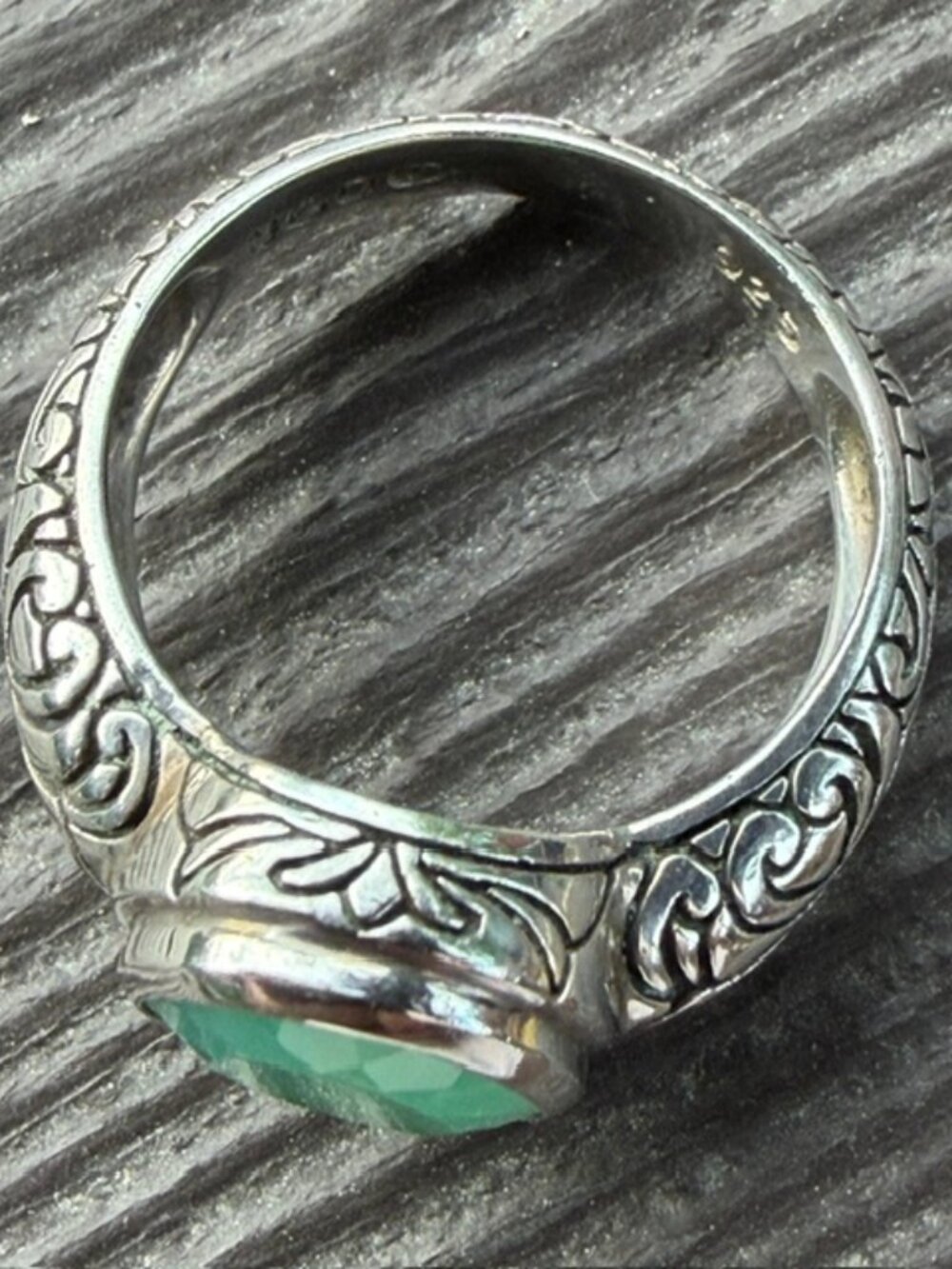 Vintage Sterling Ring Rose Cut Green Chalcedony Janice Girardi Designs Size 10 - Picture 10 of 13
